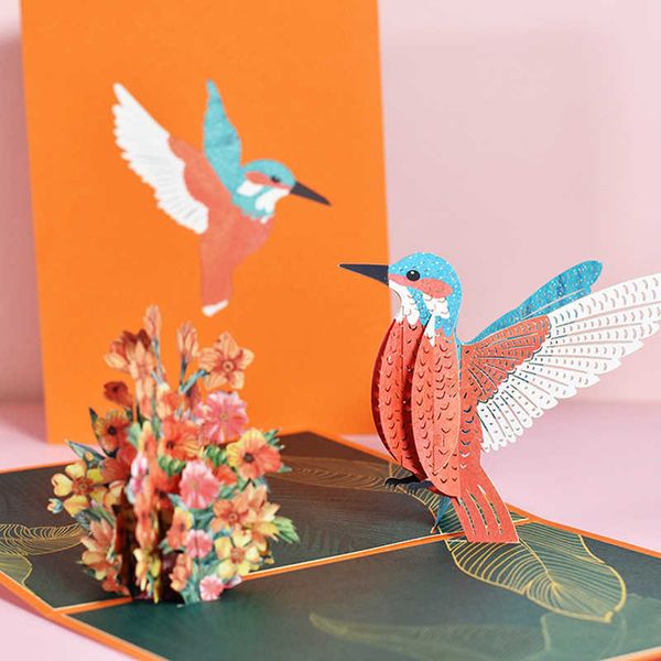 Cartões de presente 3D Pop Up Hummingbird Birthday Card com envelope Animal Greeting Cartings Handmade Gift Mothers Day Anniversary para esposa Mulher Mamãe Z0310