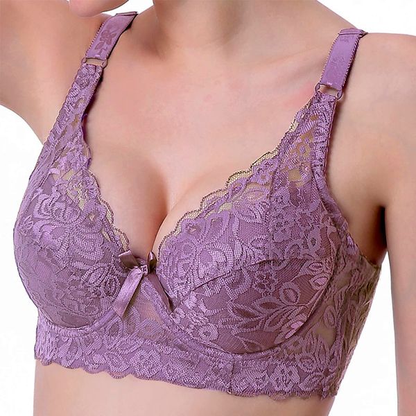 Reggiseni Protezioni per il seno Reggiseno sottile per coppe intere Reggiseno piccolo plus size Undewire Pizzo regolabile Reggiseno per donna Copriseno B C D Reggiseni in pizzo di grandi dimensioni 230310