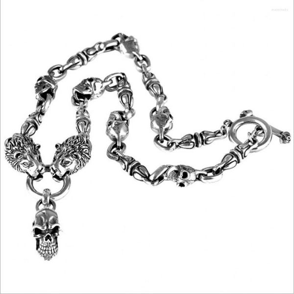 Correntes Bocai 925 Acessórios de jóias de prata Defesa de esqueletos Chain Man Homem Retro Wolf and Skull Trend Punk Holiday Gift