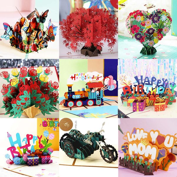 Hediye Kartları 3D Pop Up Mutlu Yıllar Tebrik Davetiye Kartı Mutlu Anne Baba Day Mom Love Baba Lose Flower Paskalya Tavşanı Teşekkürler Hediye Z0310