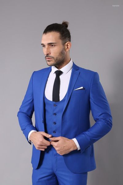 Abiti da uomo Fashion Design Office Business Men Slim Fit Custom Made Royal Blue 3 pezzi (giacca gilet pantaloni) Terno Masculino Suit