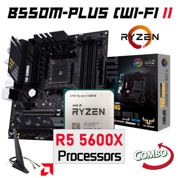 ASUS TUF GAMING B550M PLUS (Wi-Fi) AM4 Mãe-mãe DDR4 AMD RYZEN 5 5600X CPU RYZEN KIT 5600X AMD B550 GAMING AM4