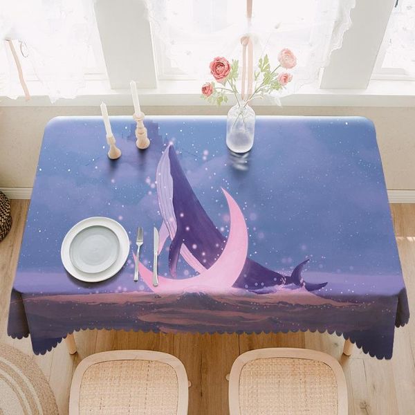 Tala de mesa de pano de fantasia estampa de baleia retangular mesa de menina fofa decoração de toque de mesa decoração de decoração de casamento mantol mesa