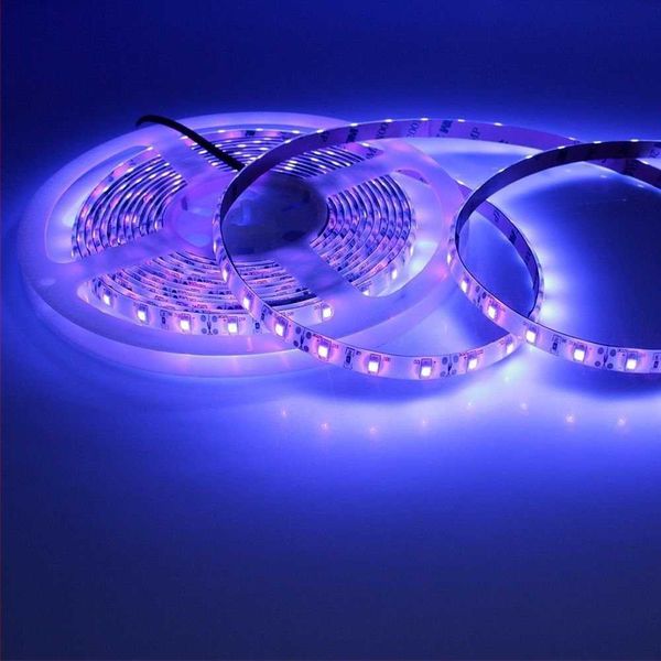 Tiras de LED tira de LED UV flexível 12V 5050 2835 SMD Ribbon Fita roxa Lâmpada ultravioleta 395-405nm Luz preta para DJ Fluorescência Party J230308