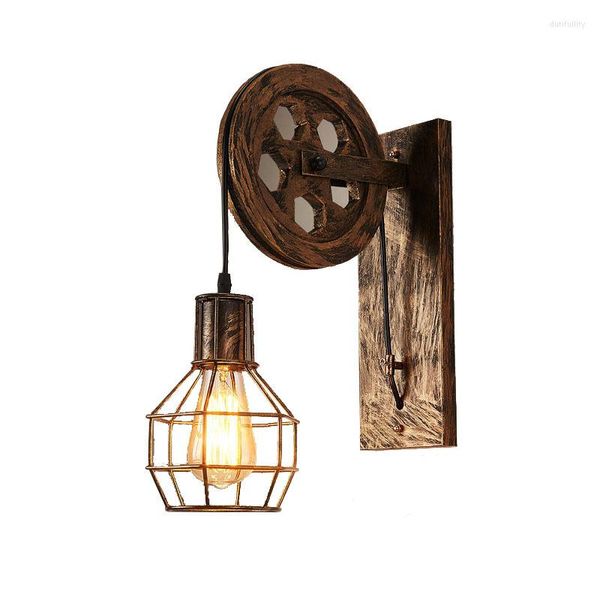 Duvar lambaları Endüstriyel Vintage Loft Lamba Yaratıcı Rusty Kaldırma Kasnak Hallroom Hafif Restoran Bar Cafe Ev Kapalı Sconce