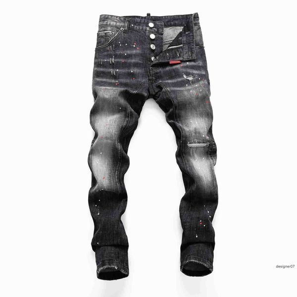 Jeans para homens D2 jeans masculinos 2023 Flare Pants pintura colorida Primavera e outono Brilhas quebradas Elastic Water Wash