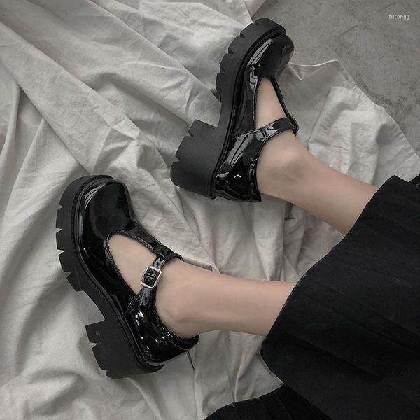 Kleiderschuhe 2023 Japanische JK Uniform Mary Jane Frauen Vintage Chunky Heels Plattform süße runde Zehenschnalle-Student dicker Soled
