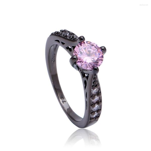 Fedi nuziali Hainon Fascia color oro nero Anello di fidanzamento di lusso Micro pavé rosa CZ Gioielli Eleganti gioielli d'amore alla moda