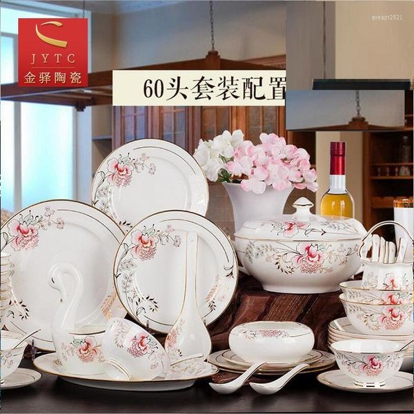 Set di stoviglie Stoviglie Ciotola Piatto Cucchiaio Osso Porcellana Ceramica per la casa e bacchette Regalo Jingdezhen