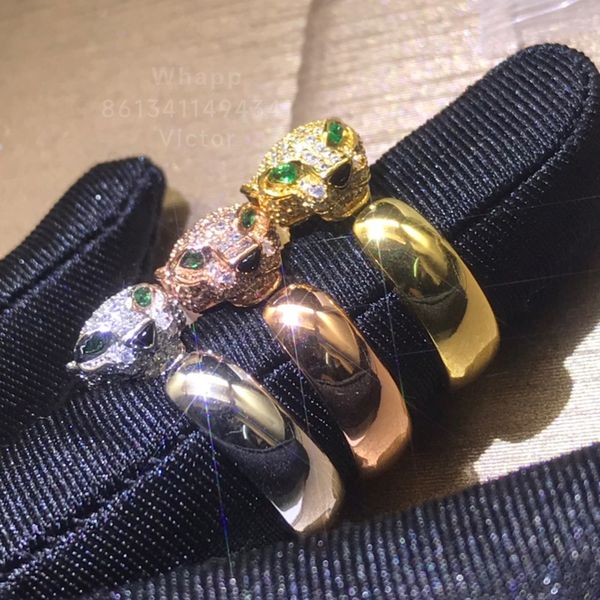 Pantera grande anel para mulheres designer Emerald Glasses Gold Bated 18K Counter Counter Style Classic Fashion Diamond Anniversary Gift 006