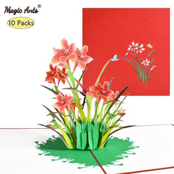 Geschenkkarten 10 Pack 3D Narzissen Popup Blumenkarten Grußkarten für Valentinstag Get Well motter Day Geburtstag Jubiläum Großhandel Z0310