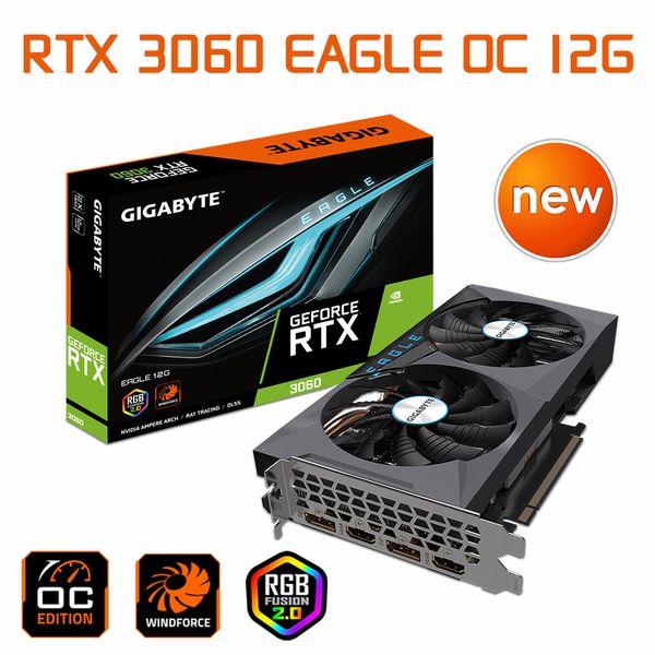 GDDR6 Gigabyte GeForce RTX 3060 EAGLE OC 12G LHR Scheda grafica RTX 3060 Doppia ventola HDCP 192Bit 15000 MHz RTX 3060 Scheda video da gioco Nuovo