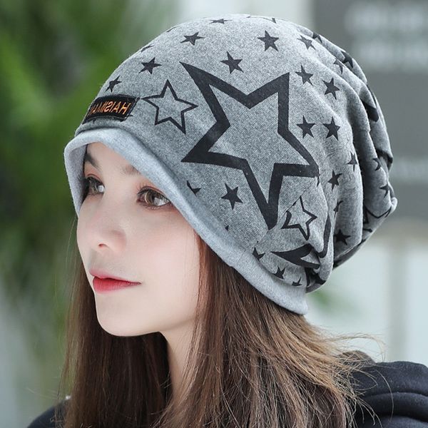 Bonés com padrão de estrela de personalidade coreana para mulheres outono inverno moda fresca unissex gorro chapéu multifuncional pilha turbante acessórios hcs206