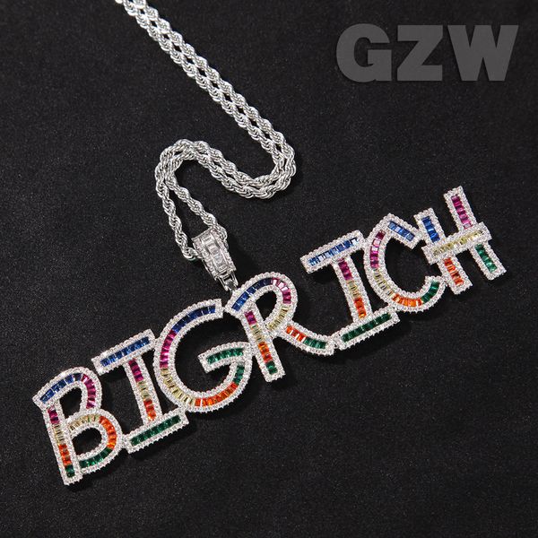 Nuovo colorato A-Z Lettera iniziale Nome personalizzato Collana con ciondolo Personalizzato Quadrato ghiacciato Zircone cubico CZ Pietra Oro reale 18 carati Hiphop Cristallo Gioielli fai da te per Uomo Donna