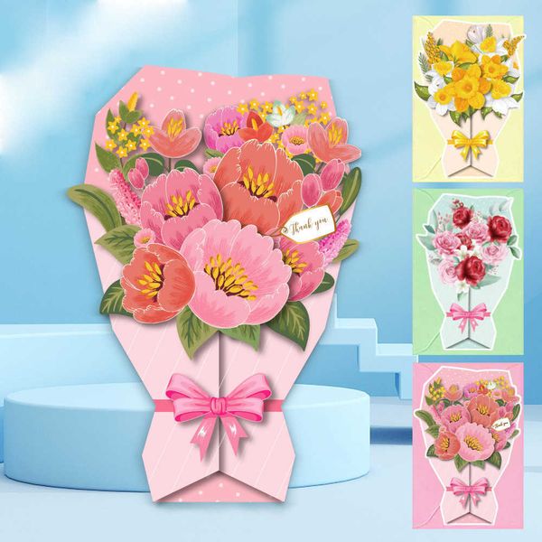 Buoni regalo Bouquet Biglietto d'auguri Girasole Tulipano Fiori di carta Fioritura per la festa della mamma Compleanno Anniversario Matrimonio Auguri Z0310