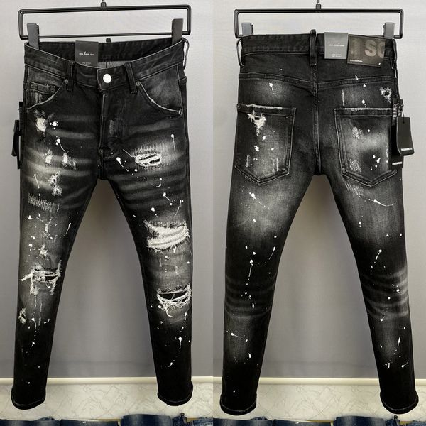 Masculino azul lixívia arrumado motociclista jeans jeans pintura mancha danos ajuste fino angustiado 1x13