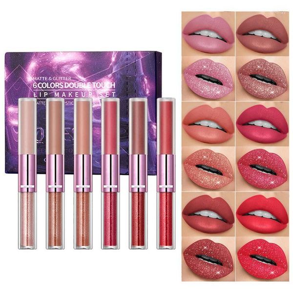 Lip Gloss Double Plumping Touch Lipstick líquido com fosco imroperável, definido com alto brilho para