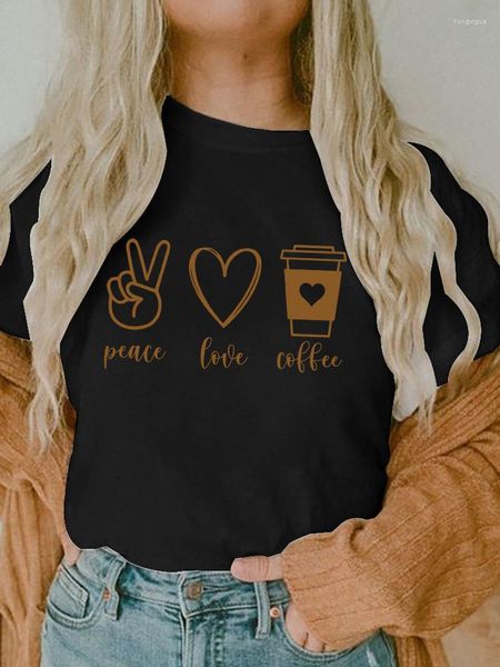 T-shirt da donna T-shirt anni '90 Donna Peace Love Coffee Abbigliamento Casual Cute Stampa LadiesT Shirt Viaggi Abbigliamento moda Maglietta grafica Top