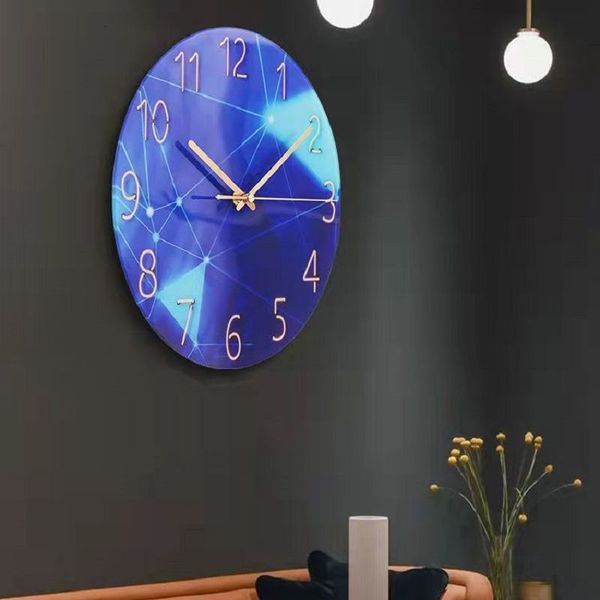 Relógios de parede Modern Luxury relógio relógio de parede sala de estar nórdica moda de peixe 3d vidro sem punção luz silenciosa relógio simples 230310