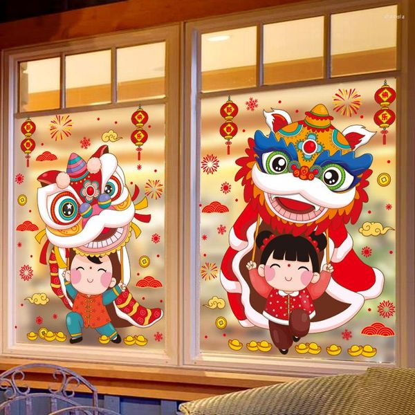 Adesivi murali Decorazioni per l'anno cinese tradizionale Adesivo 2023 Decorazioni per festival di primavera della tigre Carta da parati per decalcomanie per finestre invernali