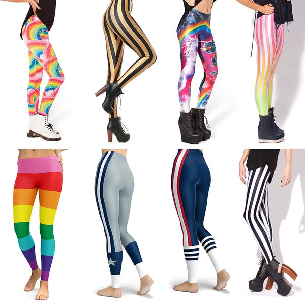 Leggings da donna Leggings da donna sexy Stampa a strisce arcobaleno Leggins da fitness Moda Slim Pantaloni da donna a vita alta Regalo di Natale 230309