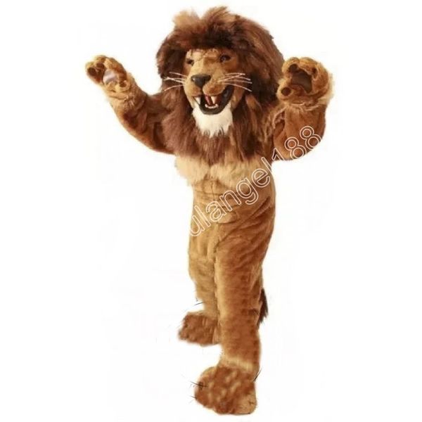 Alta qualidade Power Lion Mascot Costume de desenho animado traje de caráter de halloween Tamanho da festa de aniversário da festa ao ar livre