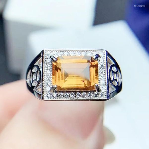 Cluster Rings Men Ring Natural Real Yellow Citrine Rettangolo 925 Sterling Silver 8 10mm 2.8ct Gemstone Fine Jewelry For Women X22161