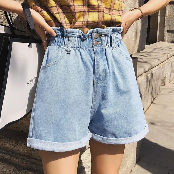 Frauen Shorts Frau Sommer Denim Elastische Hohe Taille Blume Tasche Blaue Jeans FemaleWomen's