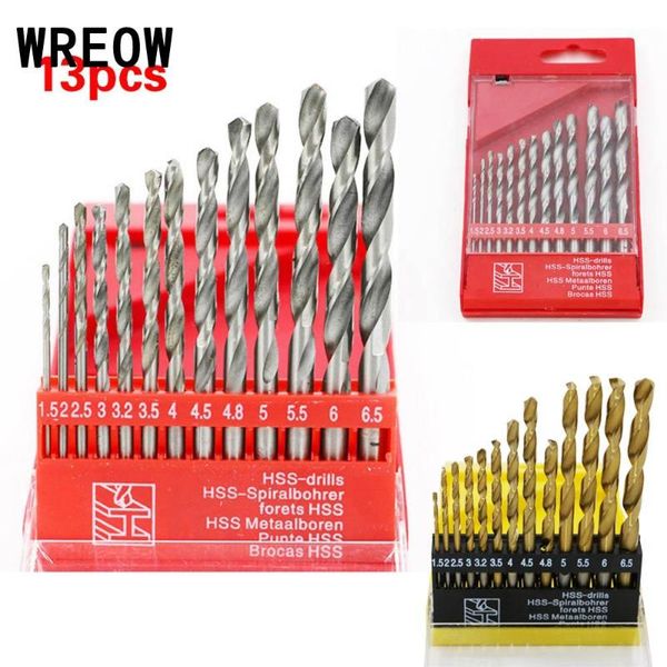 Professionelle Bohrer Bits 13pcs Bit HSS Hochgeschwindigkeitstahl Titanschicht Twist Set rund Shank Schnellwechsel Holzbearbeitungswerkzeug 1,5-6,5 mm