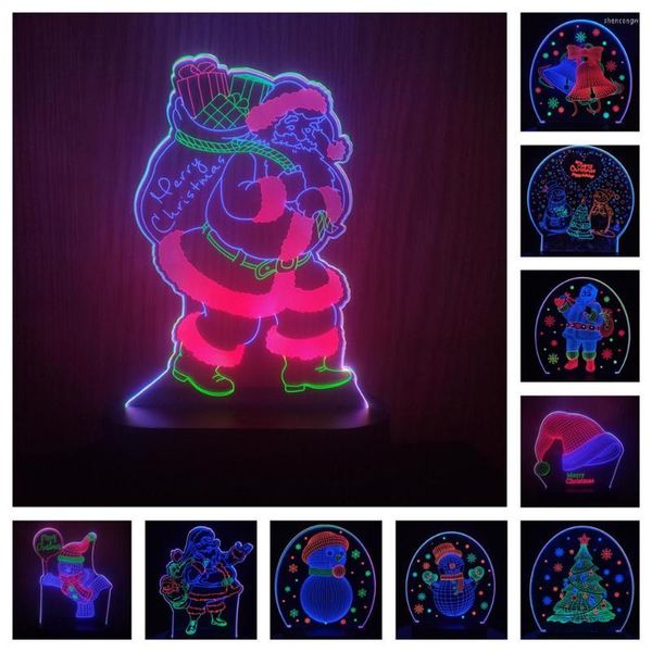 Luci notturne Decorazione natalizia 2023 Lampada 3D Acrilico Babbo Natale Pupazzo di neve LED Anno Regalo per bambini