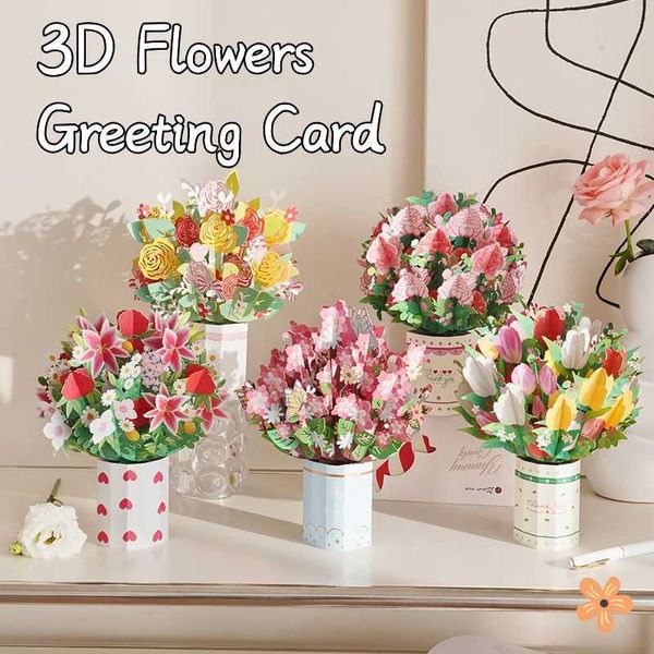 Hediye Kartları 3D Tebrik Kartı Pop -up Çiçek Kartları Doğum Günü için Babalar Günü Mezuniyet Flora Kart Evlilik Yıldönümü Kartpostalları Hediyeler Z0310