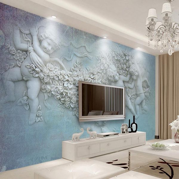 Papéis de parede Murais de parede 3D personalizados em estilo europeu Angel Angel Po Wallpaper Room Sofá TV Decoração de casa Papel de Parede