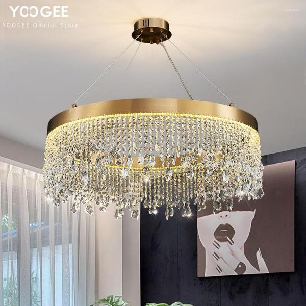 Candeliers lustre de ouro moderno para sala de estar LUZUGH LED LED LEITO INTERIOR INTERIOR CRISTAL PENEL