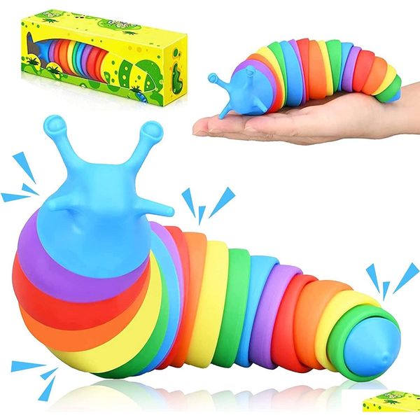 Giocattolo di decompressione Fidget Slug 3D Arcobaleno articolato Wiggle Caterpillar Rilievo sensoriale del verme per bambino Bambino Bambini Ragazzi Ragazza Goccia Deliv Dhlae