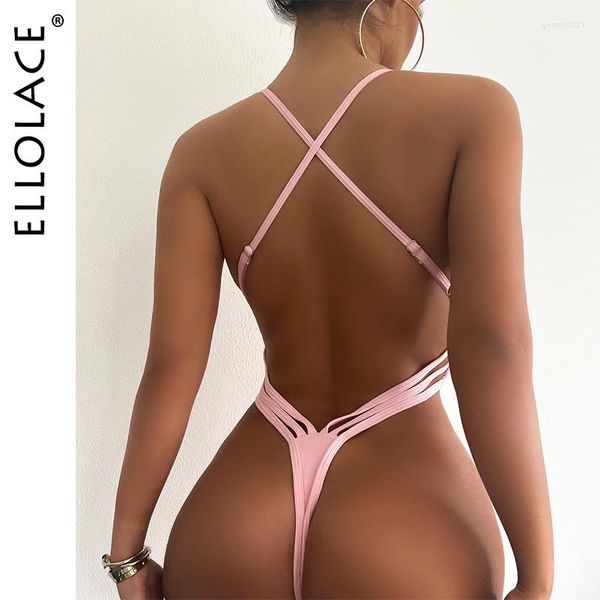 Costumi da bagno donna Ellolace Monokini Costumi da bagno Donna Bikini intero perizoma senza schienale 2023 Costume da bagno sexy Body taglio alto Brasiliano