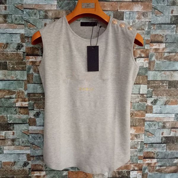 Kadın Gömlek Tasarımcı Gömlek Kadın Tank Top Moda Üst Tee Yelek Tişört Tasarımcı Mektup Omuz Düğmesi Pamuk Yaz T Giyim Kolsuz Camis Giysileri