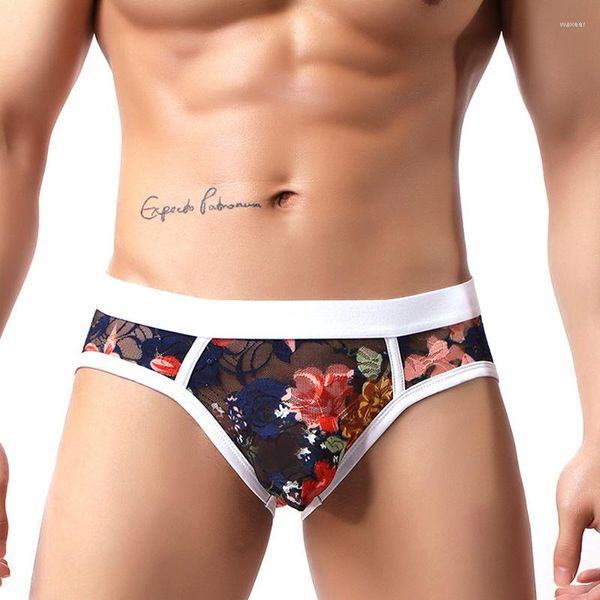 Unterhosen Sexy Spitze Unterwäsche Blumendruck Briefs Shorts Homme Männlich Bequeme Herren Boxer Atmungsaktive Höschen