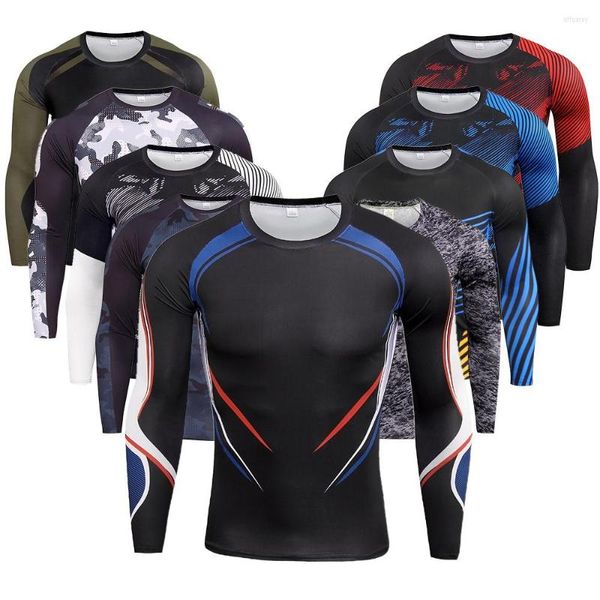 Camisa de ginástica masculina de ginástica para homens primavera e outono de manga longa esportes de impressão shirts sportswear sportswear respirável tops de fitness seco rápido