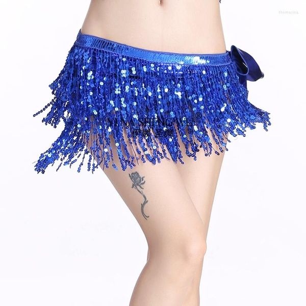 Stage Wear Women Belly Dance Costume Tassel Tassel Hip Sconse Performance Belt Sexy 3 linhas de lantejoulas de lantejoulas Latim retângulo adulto