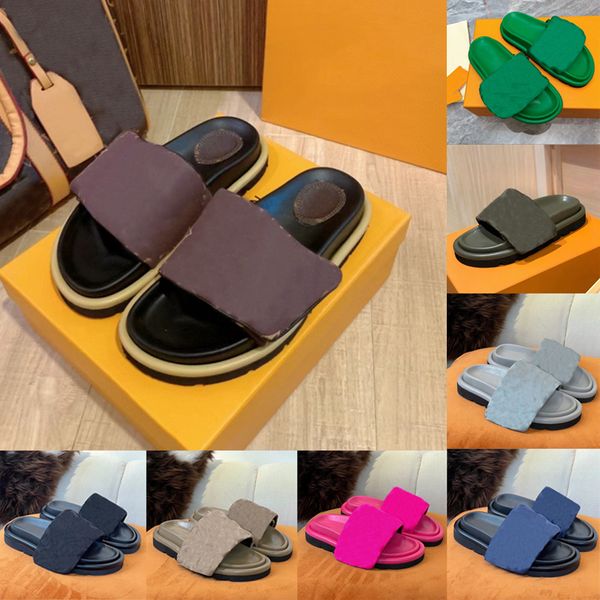 Tasarımcı terlik sandal erkek kadınlar ayakkabı havuz yastık konfor emed katırlar bakır üç siyah pembe fildişi yaz moda slaytlar plaj