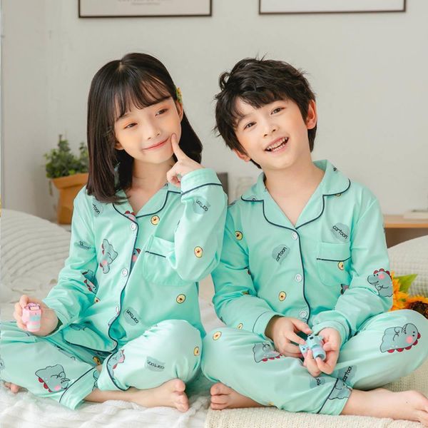 Pijama Toddler meninos meninas pijamas conjuntos de mangas compridas desenho animado de algodão verde crianças pijamas conjunto de pijamas de dinossauros