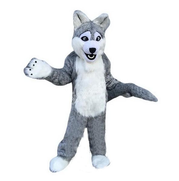 Vendite calde Lungo Grigio Husky Costumi Della Mascotte Dei Cartoni Animati Elk Personaggio Vestito Abiti di Carnevale Adulti Taglia Festa di Compleanno di Natale Vestito All'aperto di Halloween