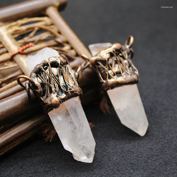 Collane con ciondolo The Strange 1Pc Antique Copper Plated Winding Natural Clear Quartz Crystal Spike Bohemia Vintage Stone Charms