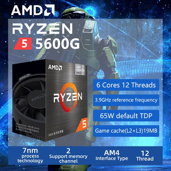 AMD Ryzen 5 5600G R5 5600G 3,9 ГГц шестиъядерный процессор процессора 65 Вт L3 = 16M 100-000000252 Socket Am4 Новый и обладайте вентилятором