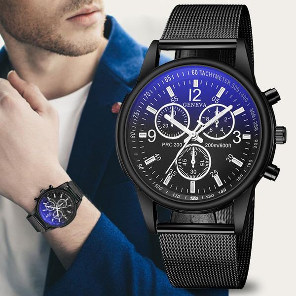 Armbanduhren 2023 Uhren Männer Blue Ray Glas Mode Armbanduhr Edelstahl Band Militär Quarz Männliche Sport Anzug Uhr Uhr