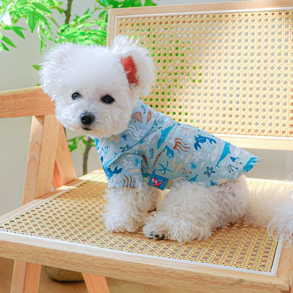 Yaz Köpek Giyim Pet T-Shirt Mavi Pet Gömlek Sıradan Tatil Pet Kıyafetleri XS-XL Pomeranya Teddy için Uygun
