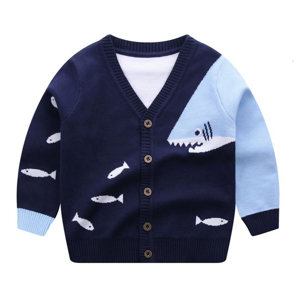 Strickjacke Winterpullover Kinder Baumwolle Strick Cartoon Hai Oberbekleidung Baby Jungen Kleidung 26Jahre 230310