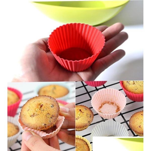 Stampi da forno Forma rotonda Sile Muffin Cupcake Mod Case Bakeware Maker Mold Vassoio Cup Liner Stampi Drop Delivery Casa Giardino Cucina Din Dhix8