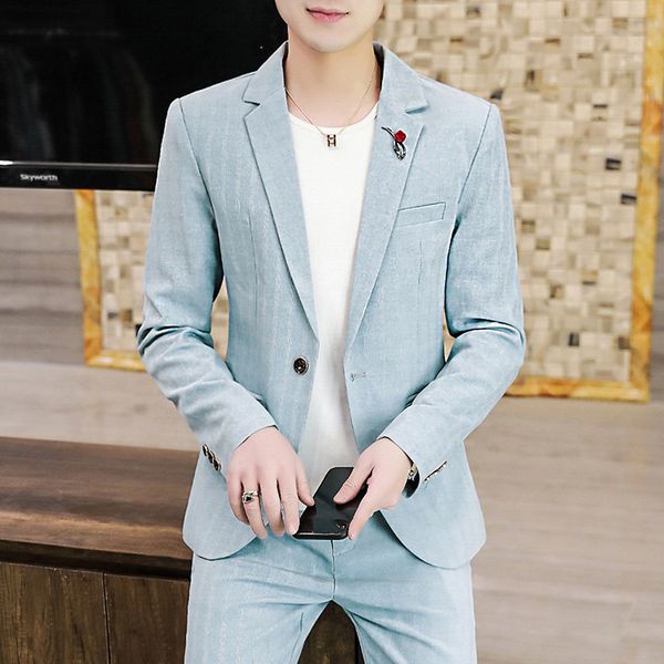 Abiti da uomo Elegante Blazer Bianco Set Uomo 2 Pezzi Retro Colletto alla coreana Elegante Abbigliamento Uomo Slim Fit Gentleman 2023 Classic299N
