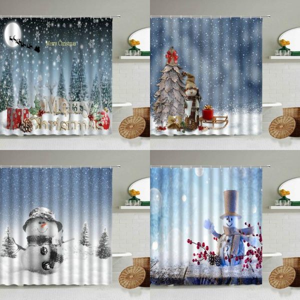 Tende da doccia Buon Natale Tenda Natale Babbo Natale Albero Foresta Neve Regalo di vacanza Decorazione della parete del bagno con ganci Schermo